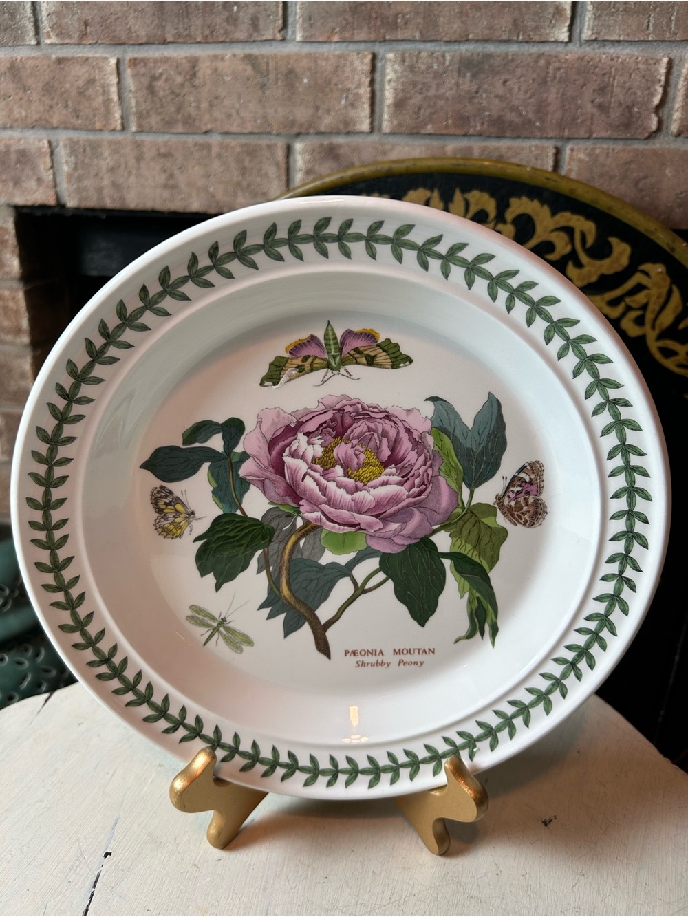 PORTMEIRION BOTANIC GARDEN 10.5” Shrubby Peony Dinner Plate Butterflies 1972